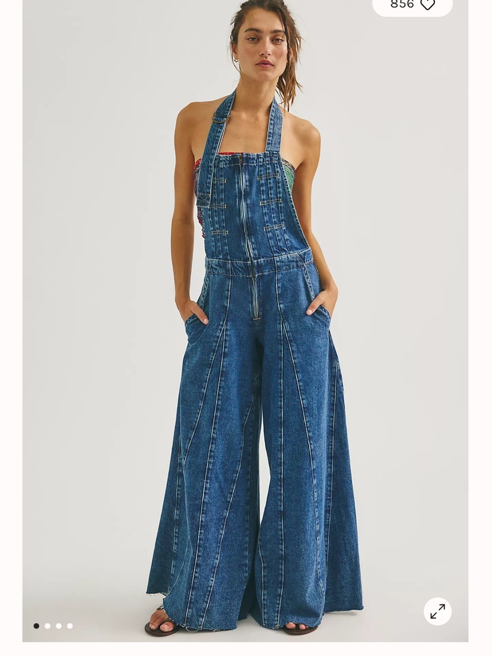 We The Free People Vista Apron Wide Leg Godet Halter Seamed Jumpsuit 28 - Picture 1 of 10